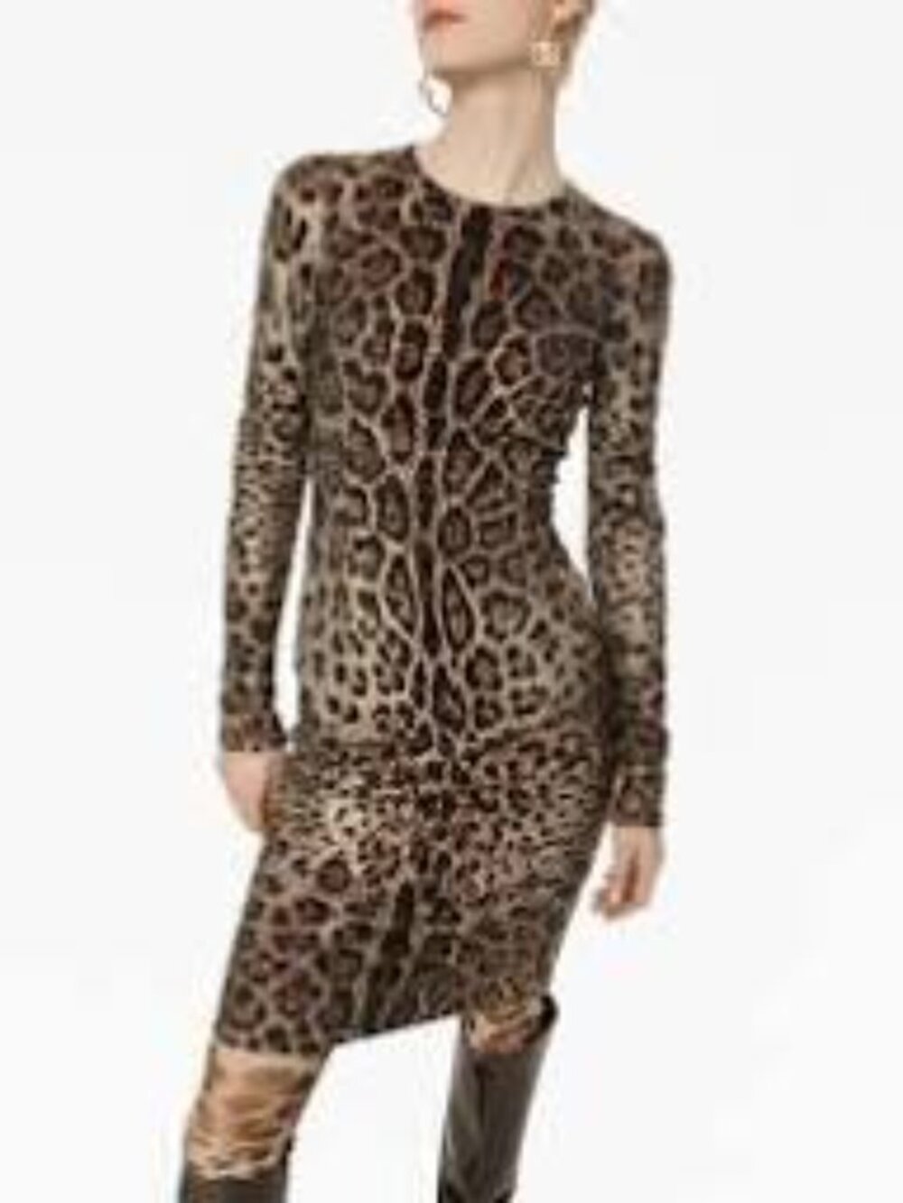 NWT INC Sheer Lined Animal Print Bodycon Midi Dress - Beige, Brown, Black - L